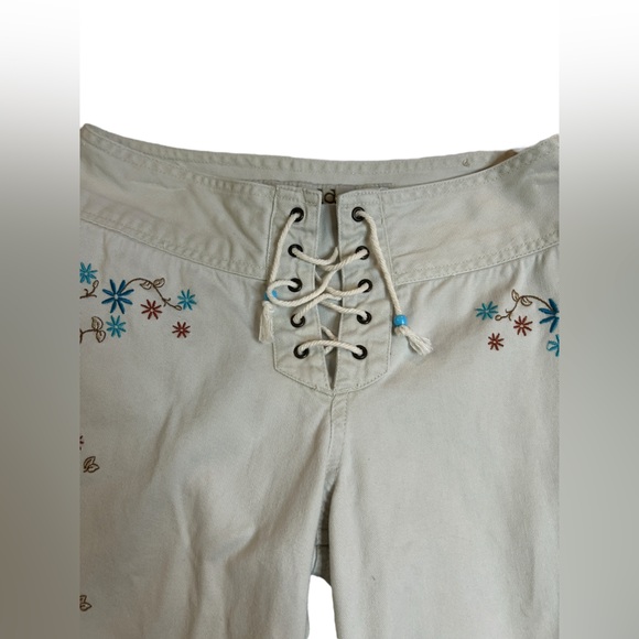 Y2K Festival Fairy Mudd Lace-Up Low Rise Floral Embroidered Flare Jeans Vintage - Picture 6 of 16